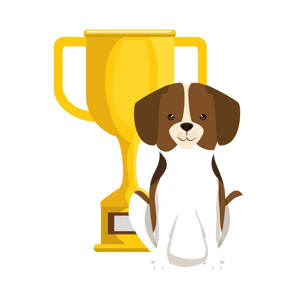 Lindo perro con trofeo carácter — Vector de stock