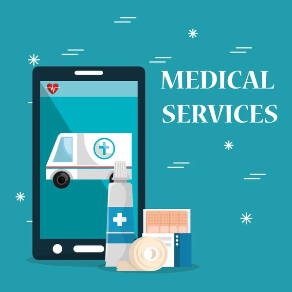 Orvosi szolgálat smartphone sor — Stock Vector