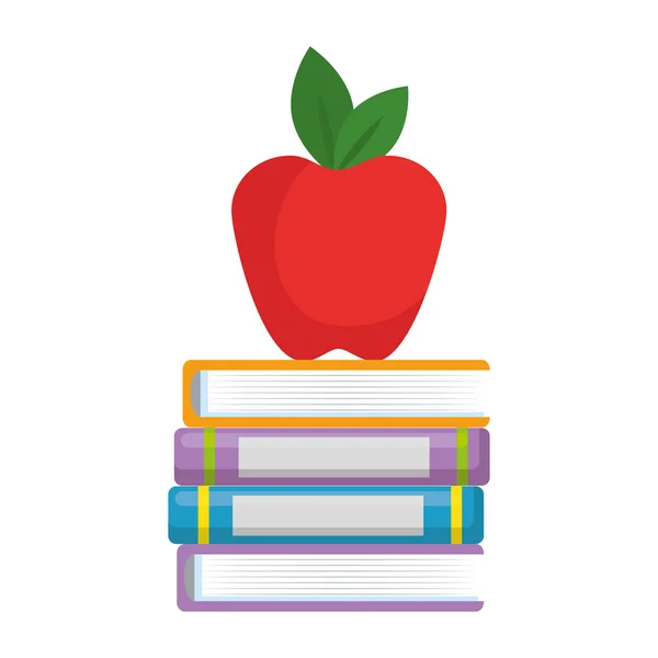 Pile text books and apple — Stock Vector