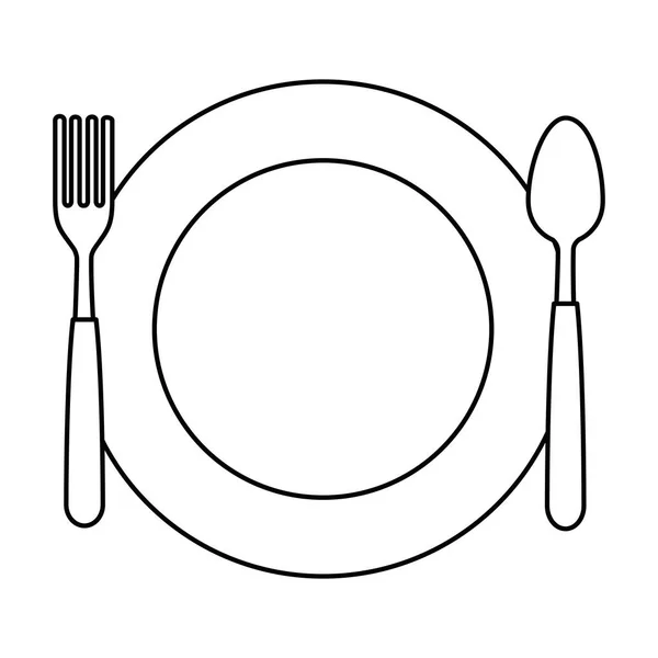 Πιάτο με πιρούνι και κουτάλι — Διανυσματικό Αρχείο