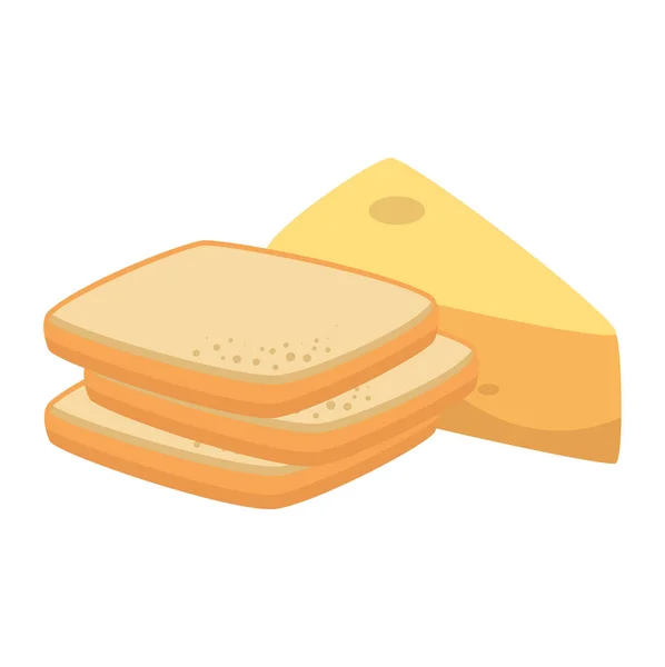 치즈 조각 과 빵 건강 한 음식 — 스톡 벡터