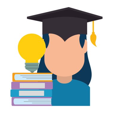 kadın öğrenci kitap ve ampul ile mezun