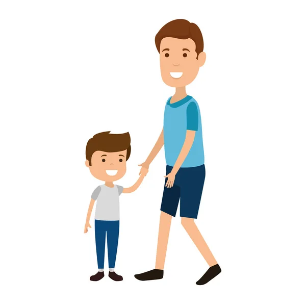 Mignon et petit garçon avec des personnages père — Image vectorielle