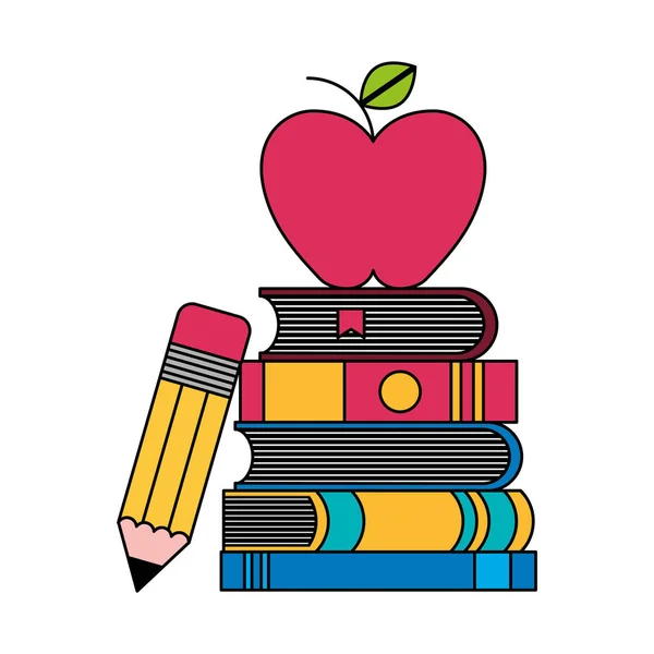 Σχολικά βιβλία μολύβι μήλο — Διανυσματικό Αρχείο