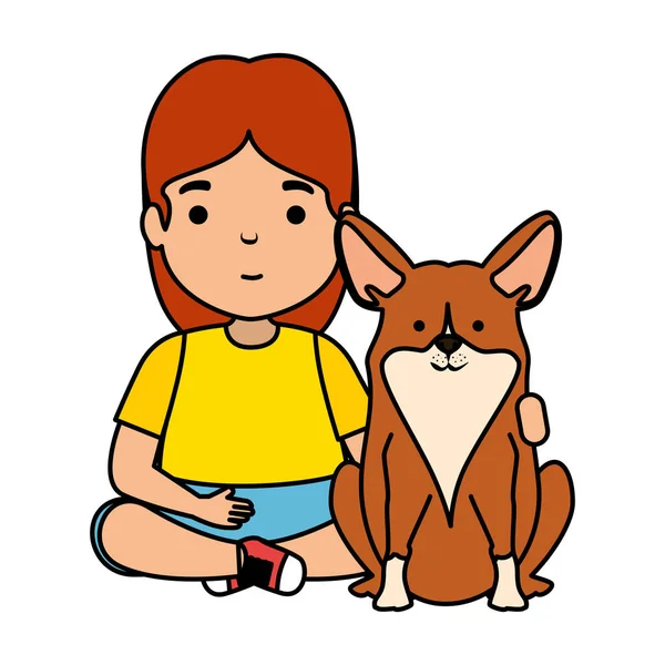 Menina bonito com cachorro — Vetor de Stock