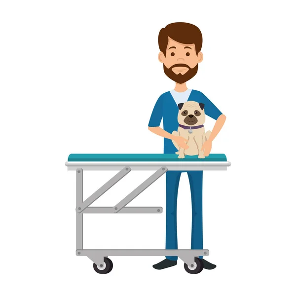 Médecin vétérinaire avec chien dans le caractère avatar civière — Image vectorielle