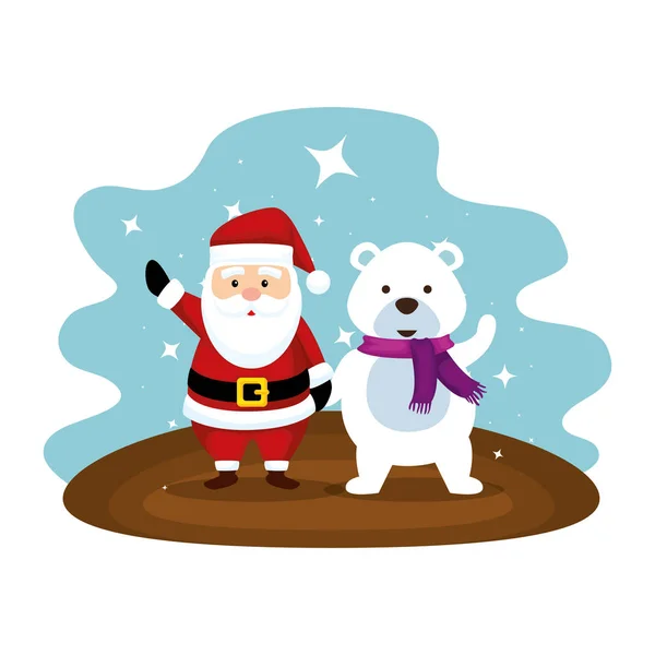 Lindo santa claus con polar oso caracteres — Archivo Imágenes Vectoriales