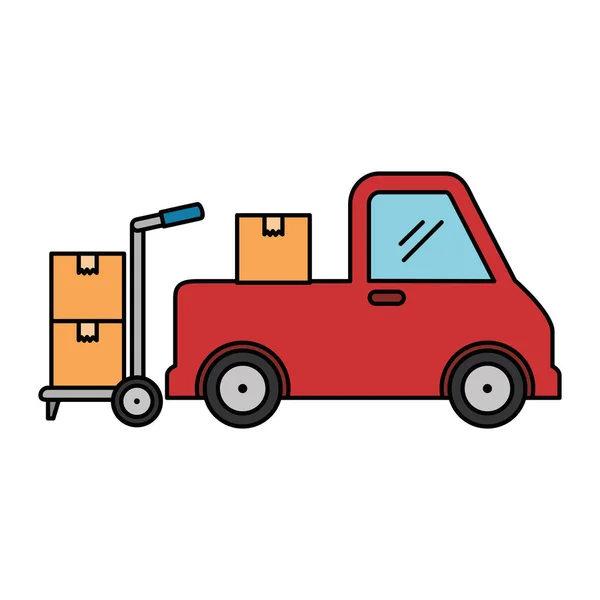 Hromada krabic krabičku s ručním inhalátorem truck a košík — Stockový vektor