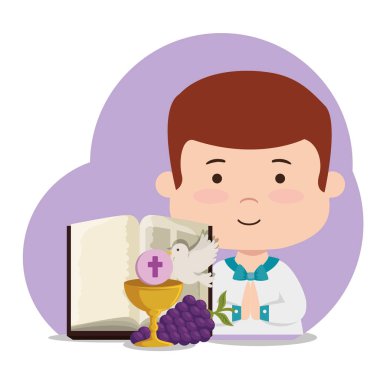 kadeh ve bibble ile çocuk ilk komünyon için