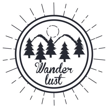 wanderlust el çizilmiş dağ macera etiket doğa