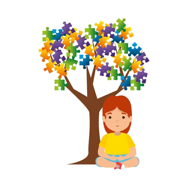 Dziewczyna z drzewa puzzle dołączone — Wektor stockowy
