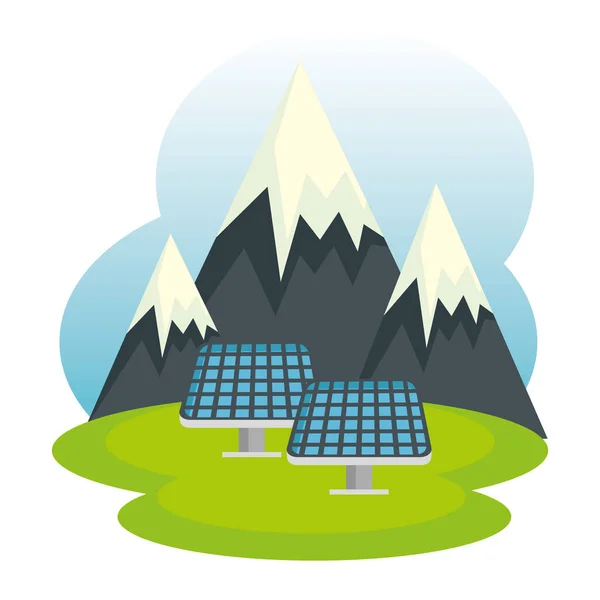 Οικολογία χιονισμένα βουνά και ηλιακή ενέργεια — Διανυσματικό Αρχείο