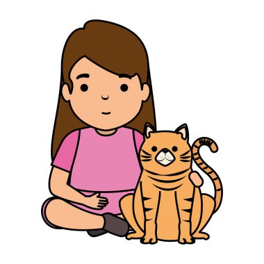 Kediciğin yanında tatlı küçük kız