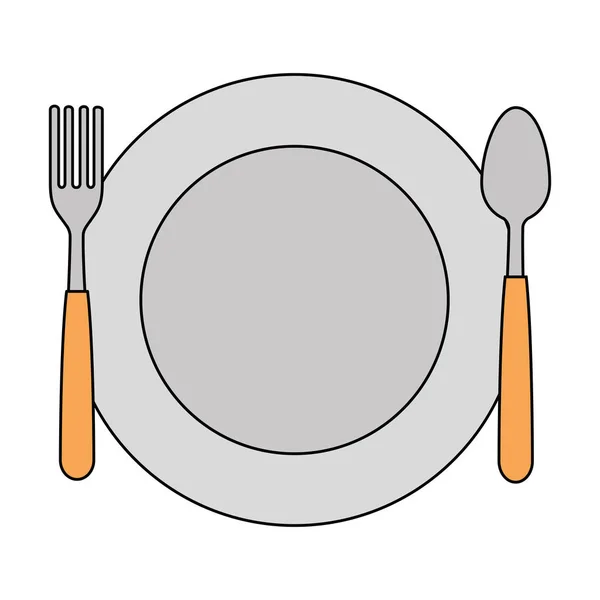 Piatto con forchetta e cucchiaio — Vettoriale Stock