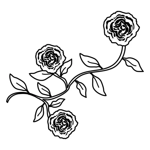 Rosa e foglie icona decorativa — Vettoriale Stock