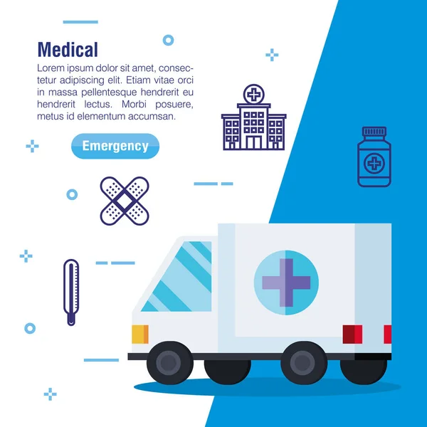 Ambulance médicale avec équipement d'urgence hospitalier — Image vectorielle