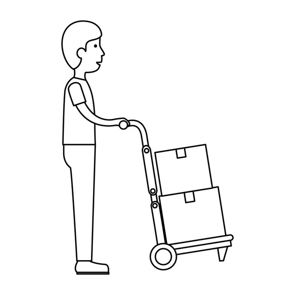 Trabajador de entrega con carácter avatar carrito — Archivo Imágenes Vectoriales