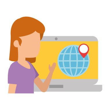 dizüstü bilgisayar ve gps uygulaması ile kadın