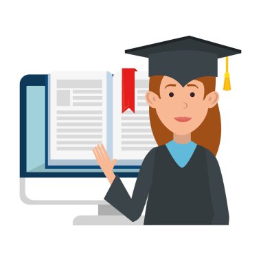 bilgisayar ve kitap ile kadın öğrenci mezun oldu