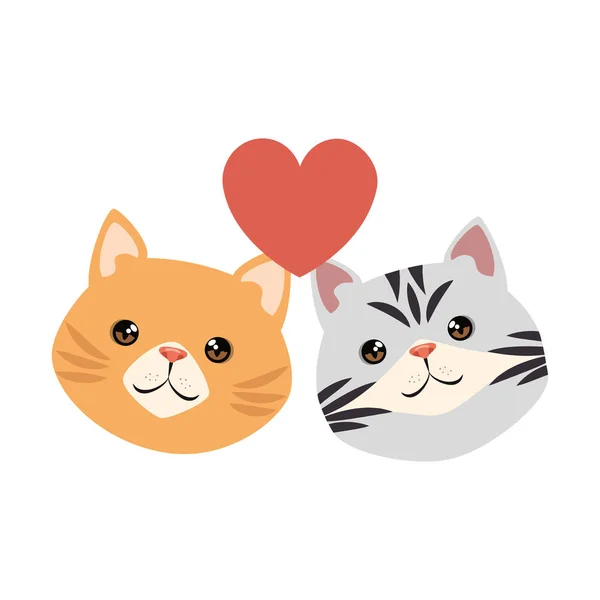 Lindo gatos mascotas cabeza con corazones caracteres — Archivo Imágenes Vectoriales