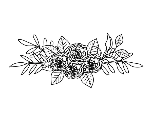 Hermosa decoración de rosas y hojas — Vector de stock