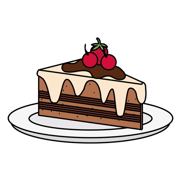 Блюдо с вкусной порцией торта — стоковый вектор