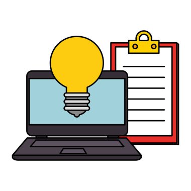 ampul ışığı ve kontrol listesi ile dizüstü bilgisayar