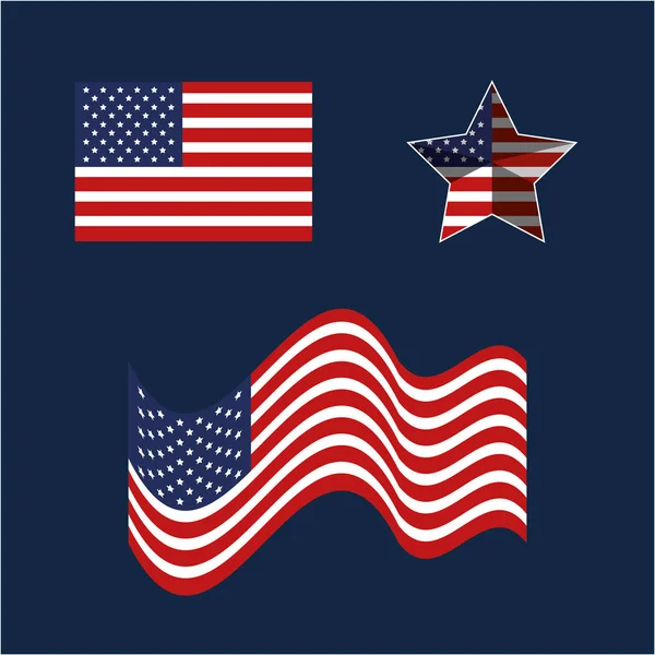 Establecer banderas de EE.UU. y emblema de la estrella de vacaciones — Archivo Imágenes Vectoriales
