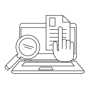 büyüteç ve belge ile dizüstü bilgisayar