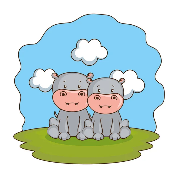 Mignon hippopotames couple dans le camp — Image vectorielle