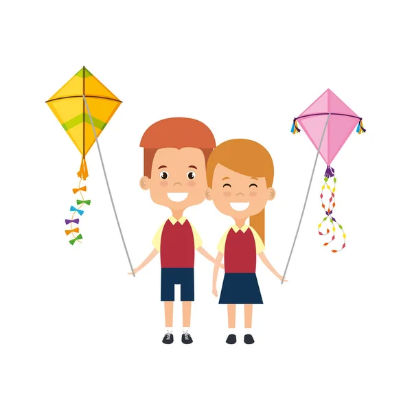 孩子夫妇与放风筝 — 图库矢量图片