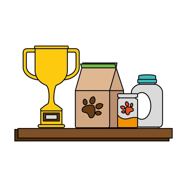 Animalerie chelf avec produits et trophée — Image vectorielle