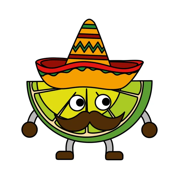 Limón con sombrero mexicano y bigote — Vector de stock