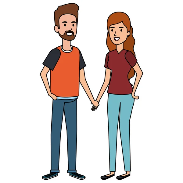 Jóvenes avatares pareja personajes — Vector de stock