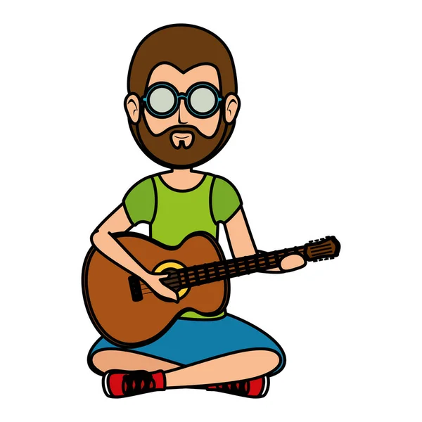 Hippi férfi gitározni karakter — Stock Vector