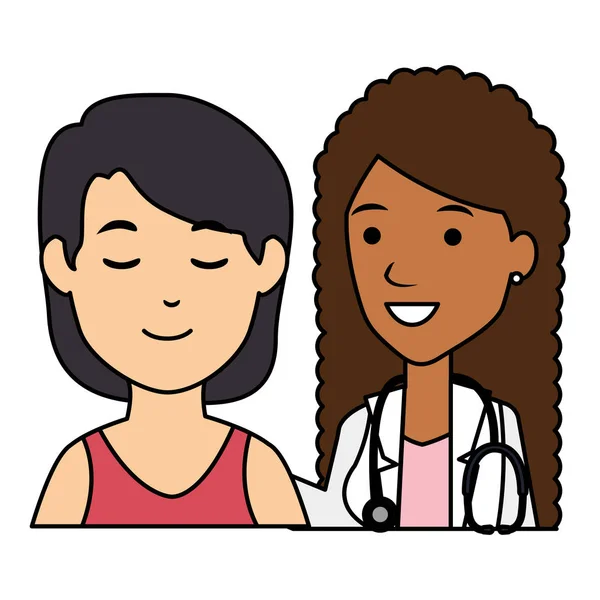 Kvinnlig läkare och patienten avatarer tecken — Stock vektor
