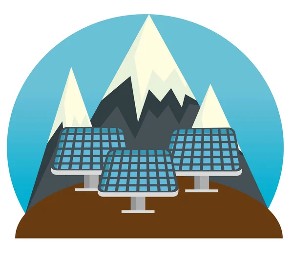 Solar energy sustainable and snowy mountains — Stock Vector