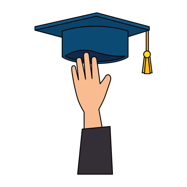 Hand with graduation hat — Stock Vector