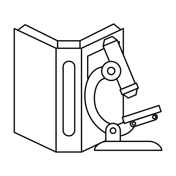 Livro de texto com microscópio —  Vetores de Stock