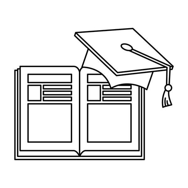 Libro de texto con la graduación sombrero — Vector de stock