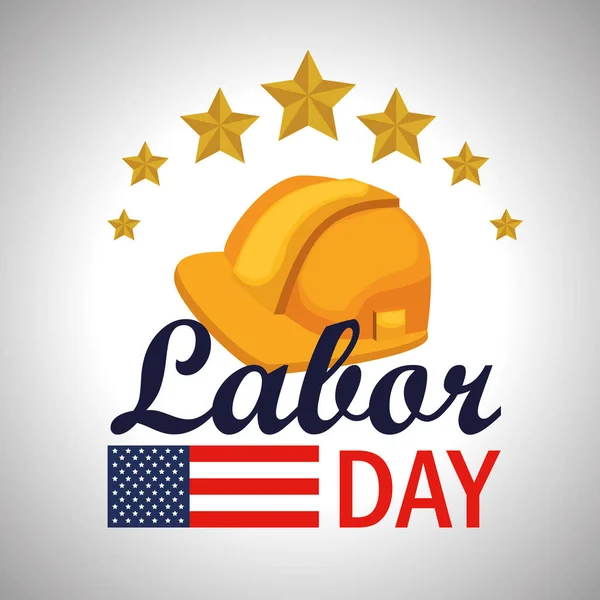 Labor day with usa flag and helmet — Stock Vector