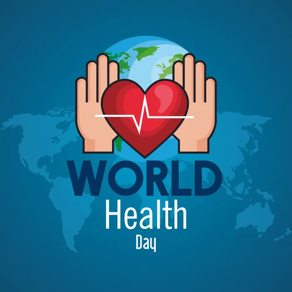 Hjärtslag och händer till Världshälsodagen — Stock vektor