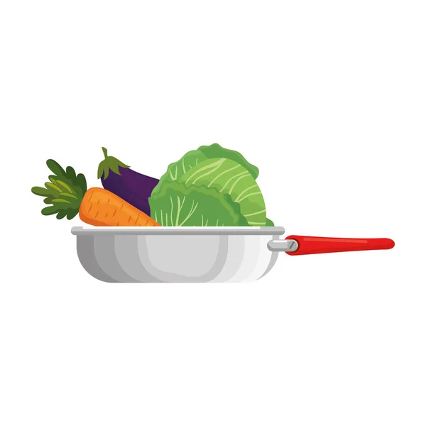 Verduras cocinar en sartén de cocina — Vector de stock