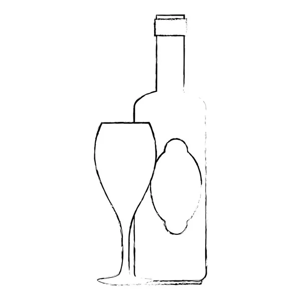 Silueta de botella de vino con taza — Archivo Imágenes Vectoriales