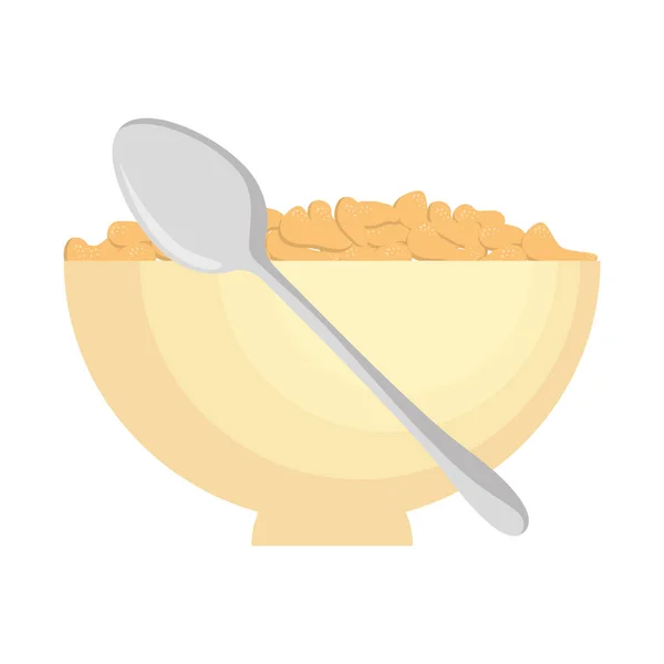 Plato de cereales con cuchara — Vector de stock