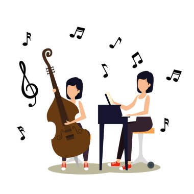 Kadınlar notalarla enstrüman çalar