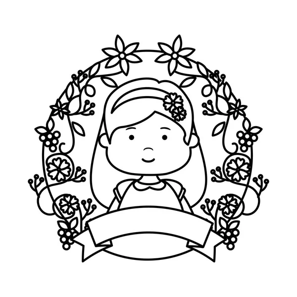 Little girl with wreath flowers first communion — Stock Vector