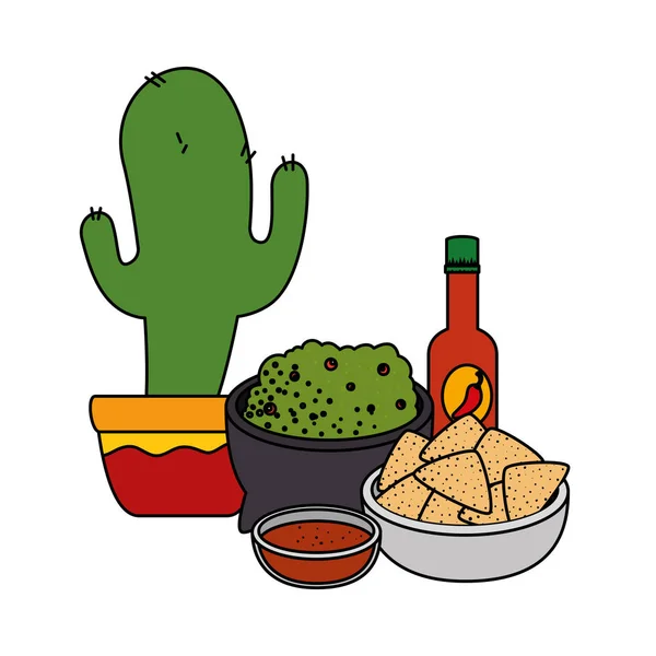 Cactus met heerlijk Mexicaans eten — Stockvector