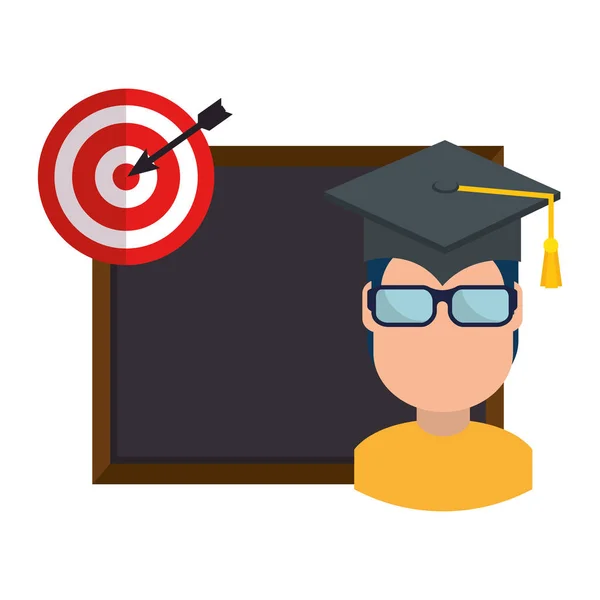 Student graduated with chalkboard and target — Stock Vector