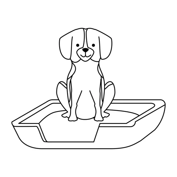 Lindo perro en la cama carácter — Vector de stock